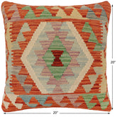 handmade Traditional Pillow Rust Blue Hand-Woven SQUARE 100% WOOL  Hand woven turkish pillow  PILLOW